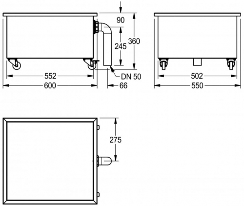 KWC PROFESSIONAL Sirius Schlammfangbecken SIRX757 auf Rollen mit berlaufventil DN 50