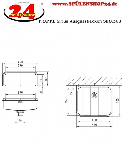 KWC PROFESSIONAL Sirius Ausgussbecken SIRX368 Ausgussbecken fr Wandmontage mit Klapprost und Spritzwand