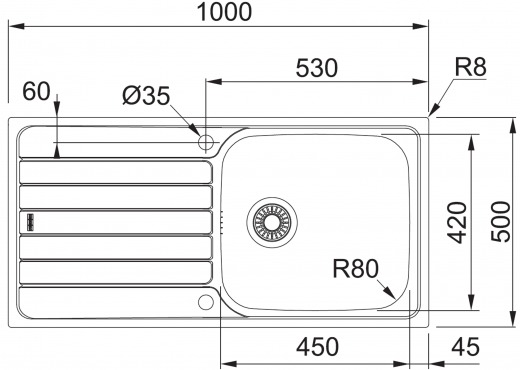 FRANKE Kchensple Spark SKX 611-100 Einbausple / Edelstahlsple mit Einbaurand und Siebkorb als Drehknopfventil