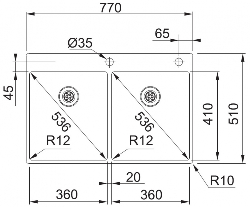 FRANKE Kchensple Box BXX 220-36-36 A Edelstahlsple Slimtop / Flchenbndig mit Siebkorb als Druckknopfventil