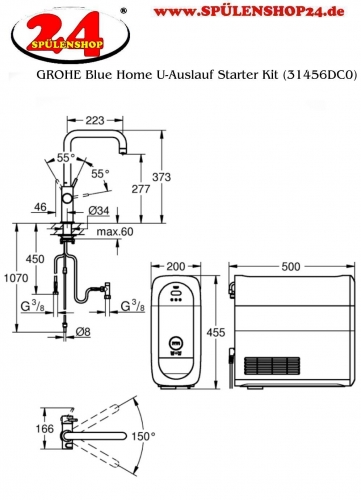 GROHE Blue Home U-Auslauf Starter Kit Spltisch-Einhebelmischer mit Filterfunktion und Khlung (31456DC1)