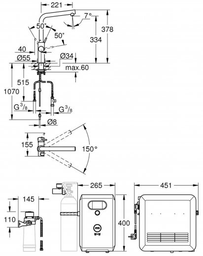 GROHE Blue Professional L-Auslauf SET Spltisch-Einhebelmischer mit Filterfunktion und Khlung (31347003)