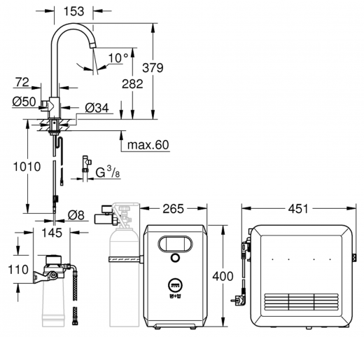 GROHE Blue Mono Professional SET Standventil Chrom mit Filterfunktion und Khlung (31302002)