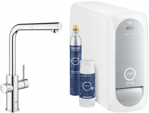 GROHE Blue Home L-Auslauf Starter Kit Kchenarmatur Chrom mit Filterfunktion und herausziehbarem Mousseurauslauf (31539000)