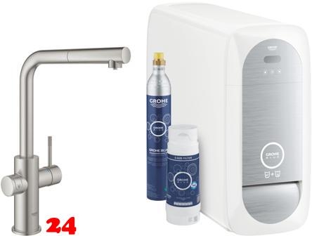 GROHE Blue Home L-Auslauf Starter Kit Kchenarmatur Supersteel mit Filterfunktion und herausziehbarem Mousseurauslauf (31539DC0)