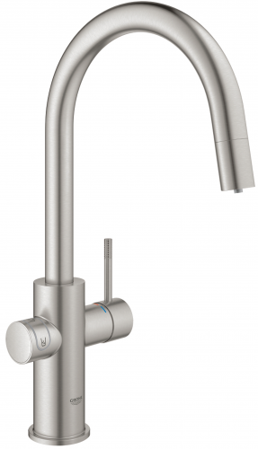 GROHE Blue Home C-Auslauf Starter Kit Kchenarmatur Supersteel mit Filterfunktion und herausziehbarem Mousseurauslauf (31541DC0)