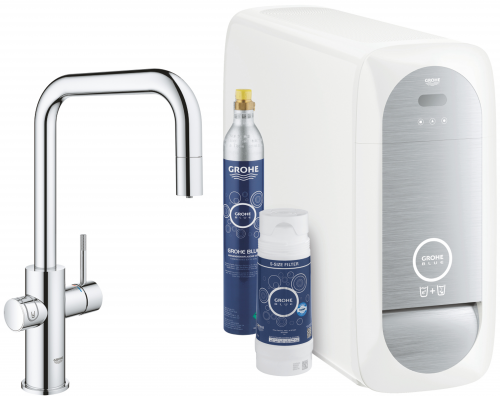 GROHE Blue Home U-Auslauf Starter Kit Kchenarmatur Chrom mit Filterfunktion und herausziehbarem Mousseurauslauf (31543000)