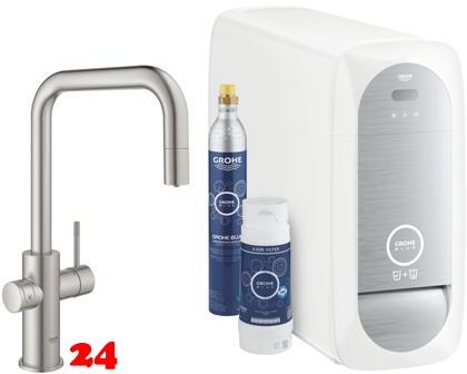 GROHE Blue Home U-Auslauf Starter Kit Kchenarmatur Supersteel mit Filterfunktion und herausziehbarem Mousseurauslauf (31543DC0)