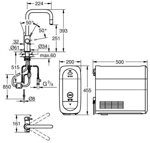 GROHE Blue Home U-Auslauf Starter Kit Kchenarmatur Supersteel mit Filterfunktion und herausziehbarem Mousseurauslauf (31543DC0)