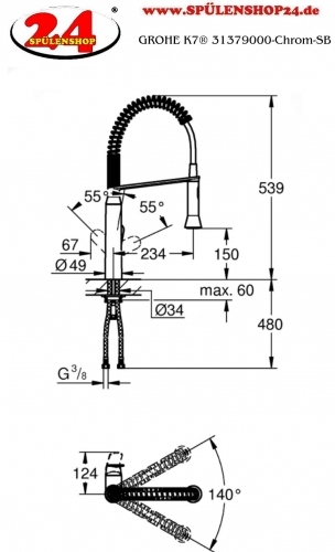 GROHE Kchenarmatur K7 Einhebelmischer Chrom mit Pendelbrause und Brausefunktion (31379000)