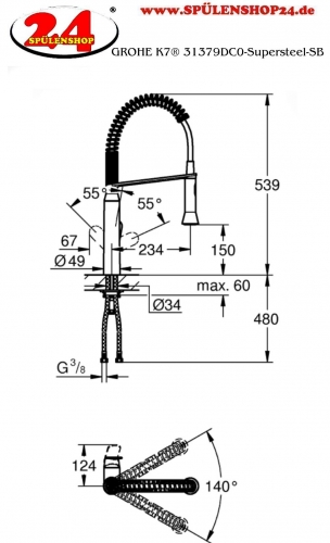 GROHE Kchenarmatur K7 Einhebelmischer Supersteel mit Pendelbrause und Brausefunktion (31379DC0)