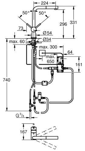 GROHE Kchenarmatur Minta Touch Einhebelmischer Supersteel elektronisch gesteuert mit Zugauslauf (31360DC1)