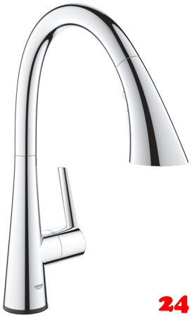 GROHE Kchenarmatur Zedra Touch Einhebelmischer Chrom mit Zugauslauf und Brausefunktion (30219002)