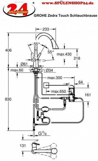 GROHE Kchenarmatur Zedra Touch Einhebelmischer Chrom mit Zugauslauf und Brausefunktion (30219002)