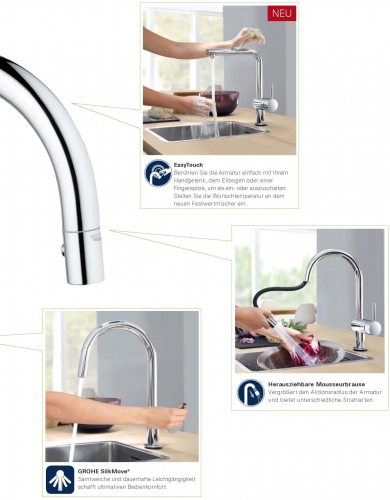 GROHE Kchenarmatur Zedra Touch Einhebelmischer Chrom mit Zugauslauf und Brausefunktion (30219002)