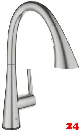 GROHE Kchenarmatur Zedra Touch Einhebelmischer Supersteel mit Zugauslauf und Brausefunktion (30219DC2)