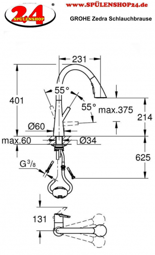 GROHE Kchenarmatur Zedra Einhebelmischer Chrom mit Zugauslauf und Brausefunktion (32294002)