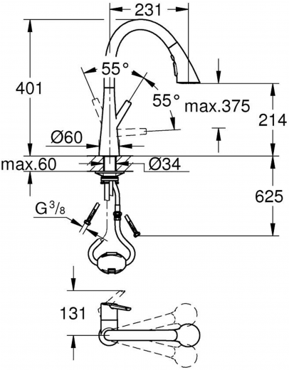 GROHE Kchenarmatur Zedra Einhebelmischer Chrom mit Zugauslauf und Brausefunktion (32294002)