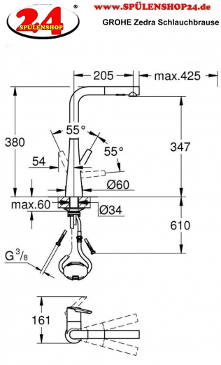 GROHE Kchenarmatur Zedra Einhebelmischer Chrom mit Zugauslauf und Brausefunktion (32553002)