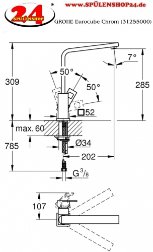 GROHE Kchenarmatur Eurocube Einhebelmischer Chrom mit Festauslauf (31255000)