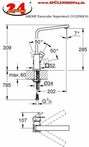 GROHE Kchenarmatur Eurocube Einhebelmischer Supersteel mit Festauslauf (31255DC0)