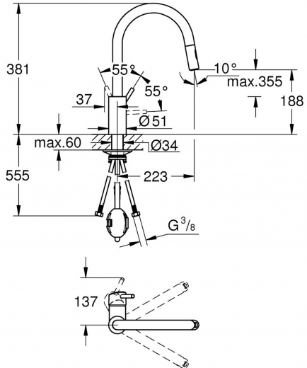 GROHE Kchenarmatur Concetto Einhebelmischer Chrom mit Zugauslauf als Schlauchbrause (31483002)