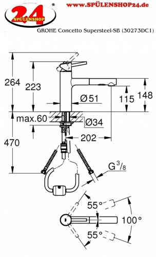 GROHE Kchenarmatur Concetto Einhebelmischer Supersteel mit Zugauslauf als Schlauchbrause (30273DC1)