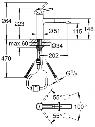 GROHE Kchenarmatur Concetto Einhebelmischer Supersteel mit Zugauslauf als Schlauchbrause (30273DC1)