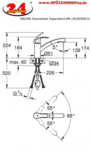 GROHE KITCHEN SELECTION Kchenarmatur VIA Einhebelmischer Supersteel mit Zugauslauf und Brausefunktion (30406DC0)