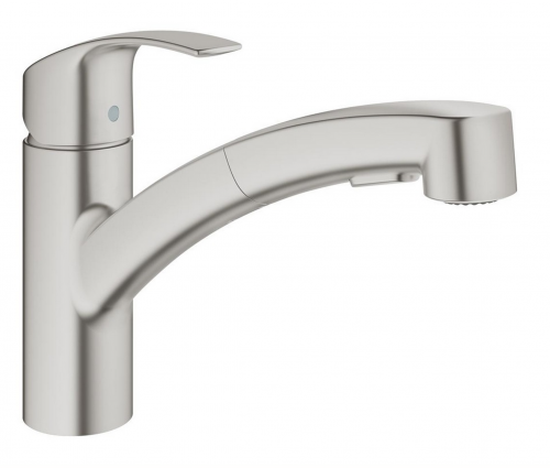 GROHE Kchenarmatur VIA Einhebelmischer Supersteel mit Zugauslauf und Brausefunktion (30406DC0)