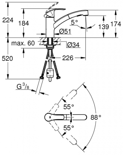 GROHE Kchenarmatur VIA Einhebelmischer Supersteel mit Zugauslauf und Brausefunktion (30406DC0)