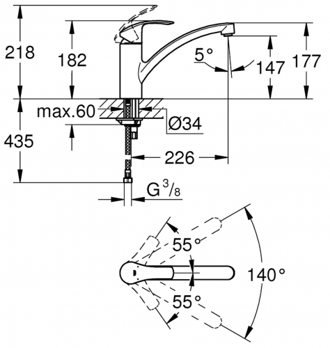 GROHE KITCHEN SELECTION Kchenarmatur VIA Einhebelmischer Chrom mit Festauslauf (30465000)