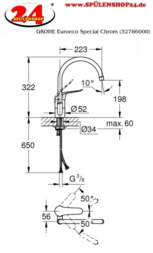 GROHE Kchenarmatur Euroeco Special Einhebelmischer Chrom mit Festauslauf (32786000)