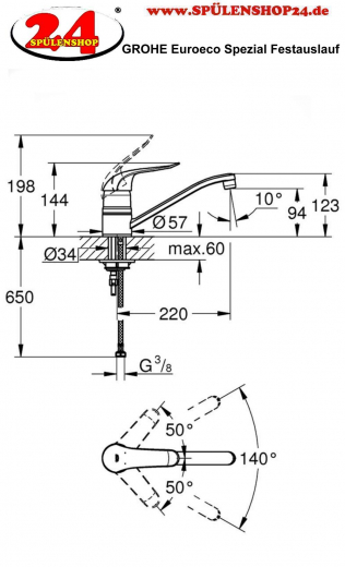 GROHE Kchenarmatur Euroeco Special Einhebelmischer Chrom mit Festauslauf (32787000)