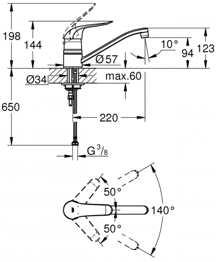 GROHE Kchenarmatur Euroeco Special Einhebelmischer Chrom mit Festauslauf (32787000)