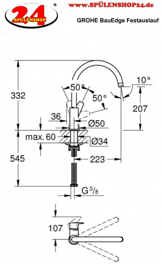 GROHE KITCHEN SELECTION Kchenarmatur BauEdge Einhebelmischer Chrom mit Festauslauf (31367001)