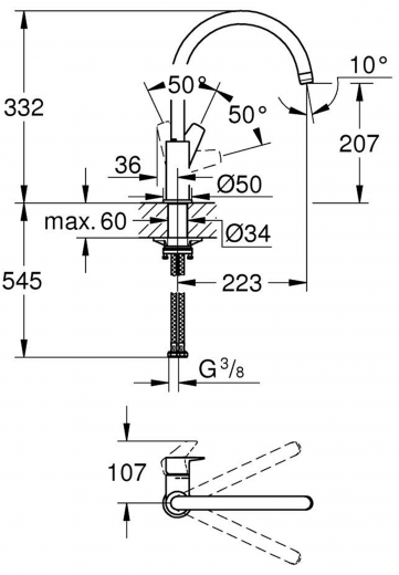 GROHE KITCHEN SELECTION Kchenarmatur BauEdge Einhebelmischer Chrom mit Festauslauf (31367001)