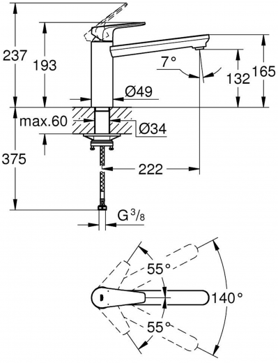 GROHE Kchenarmatur BauEdge Einhebelmischer Chrom mit Festauslauf (31693000)