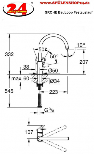 GROHE KITCHEN SELECTION Kchenarmatur BauLoop Einhebelmischer Chrom mit Festauslauf (31368001)