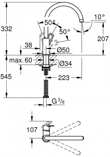 GROHE KITCHEN SELECTION Kchenarmatur BauLoop Einhebelmischer Chrom mit Festauslauf (31368001)