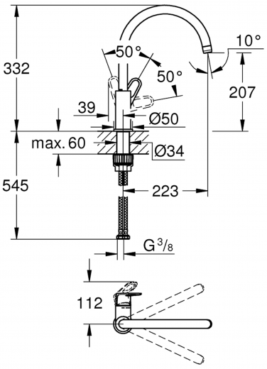 GROHE Kchenarmatur BauFlow Einhebelmischer Chrom mit Festauslauf (31538001)