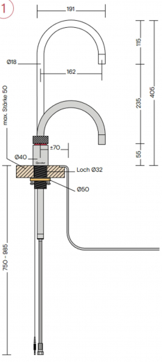 QUOOKER Nordic Round Chrom Single-Tap COMBI (+) B mit CUBE 2 (22+NRCHRCUBE)