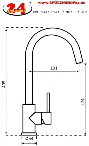 REGINOX Kchenarmatur CANO Gun Metal (R30486) Kchenarmatur / Einhebelmischer mit Festauslauf Oberflche Schwarz matt PVD