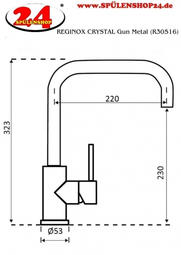 REGINOX Kchenarmatur CRYSTAL Gun Metal (R30516) Kchenarmatur / Einhebelmischer mit Festauslauf Oberflche Schwarz matt PVD