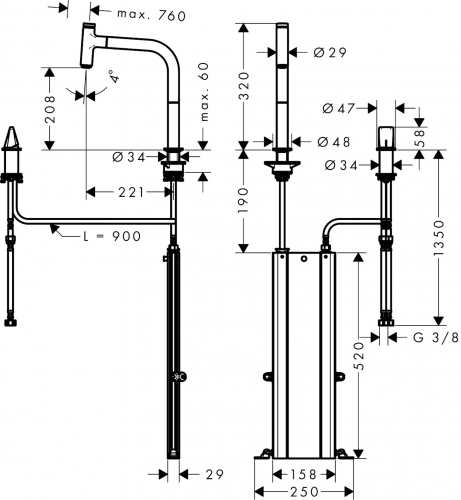 HANSGROHE Kchenarmatur Metris Select M71 Chrom 2-Loch Einhebelmischer 200 mit Ausziehauslauf, 1jet, sBox (73804000)