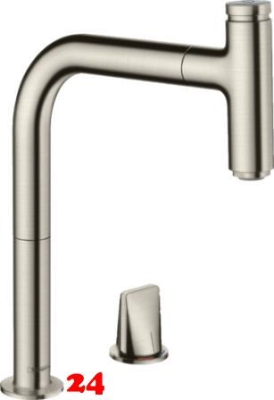 HANSGROHE Kchenarmatur Metris Select M71 Edelstahl Finish 2-Loch Einhebelmischer 200 mit Ausziehauslauf, 1jet, sBox (73804800)