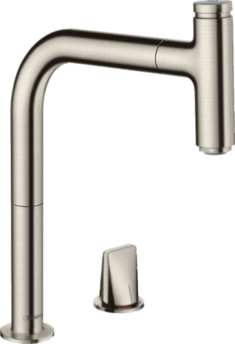 HANSGROHE Kchenarmatur Metris Select M71 Edelstahl Finish 2-Loch Einhebelmischer 200 mit Ausziehauslauf, 1jet, sBox (73804800)