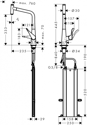 HANSGROHE Kchenarmatur Metris Select M71 Edelstahl Finish Einhebelmischer 320 mit Ausziehauslauf, 1jet, sBox (73803800)