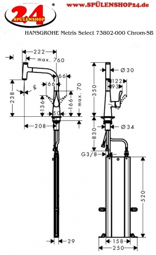 HANSGROHE Kchenarmatur Metris Select M71 Chrom Einhebelmischer 240 mit Ausziehauslauf, 1jet, sBox (73802000)