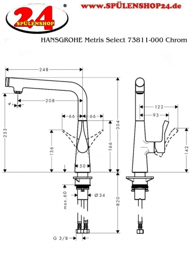 HANSGROHE Kchenarmatur Metris Select M71 Chrom Einhebelmischer 260 mit Festauslauf, 1jet (14847000)